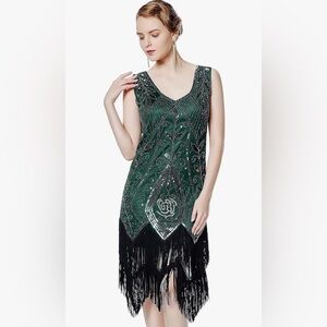 Women’s 1920’s Green Sequined Flapper Dress (Large)